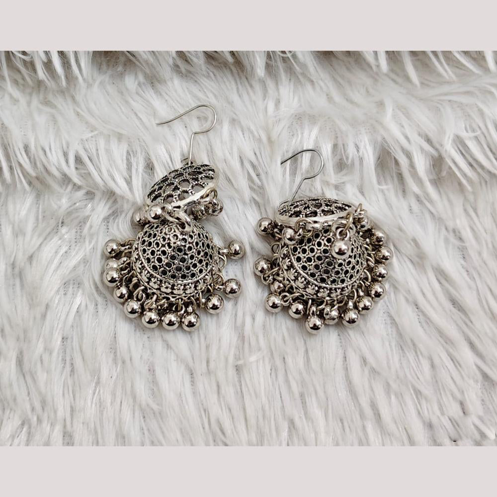 Rajwadi Collection Boho Stylish Oxidised Plated Pearl Jhumki Earrings