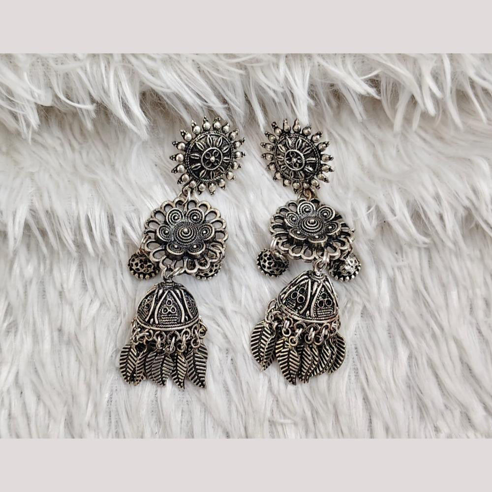 Rajwadi Collection Boho Stylish Oxidised Plated Pearl Jhumki Earrings