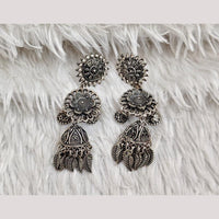 Rajwadi Collection Boho Stylish Oxidised Plated Pearl Jhumki Earrings 