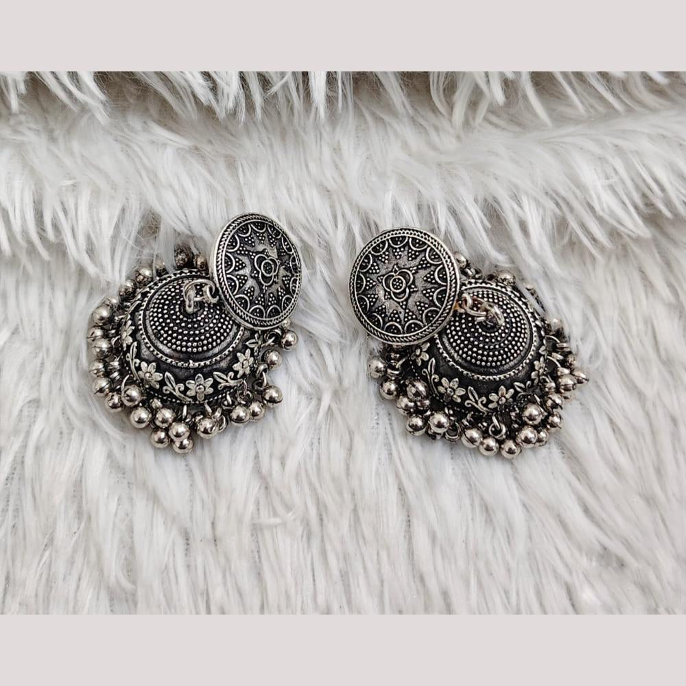 Rajwadi Collection Boho Stylish Oxidised Plated Pearl Jhumki Earrings