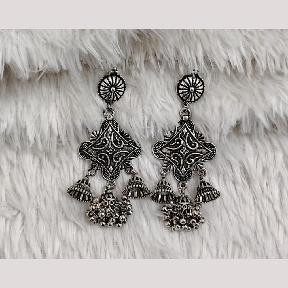 Rajwadi Collection Boho Stylish Oxidised Plated Pearl Jhumki Earrings