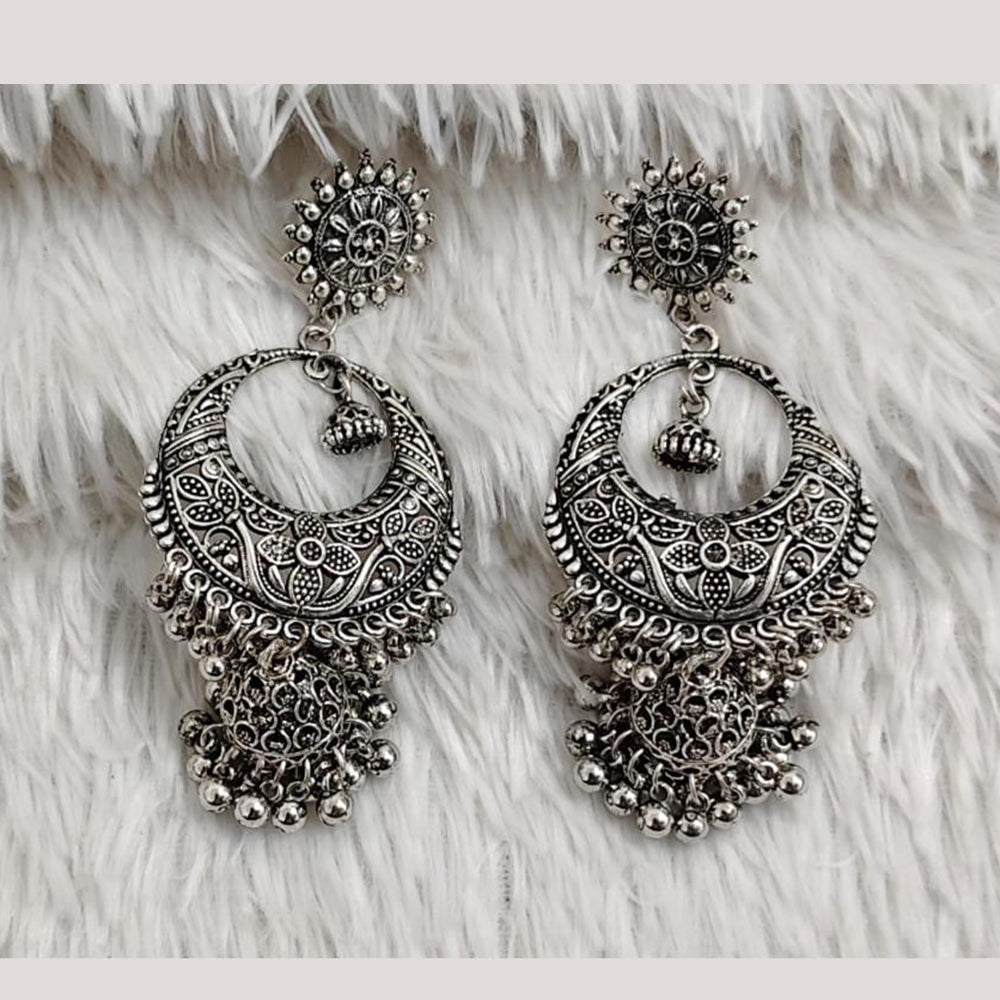 Rajwadi Collection Boho Stylish Oxidised Plated Pearl Jhumki Earrings