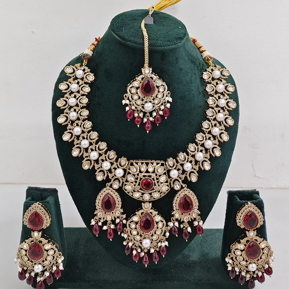 Rajwadi Collection Designer Polki Kundan Stone And Beads Jewellery Necklace Set