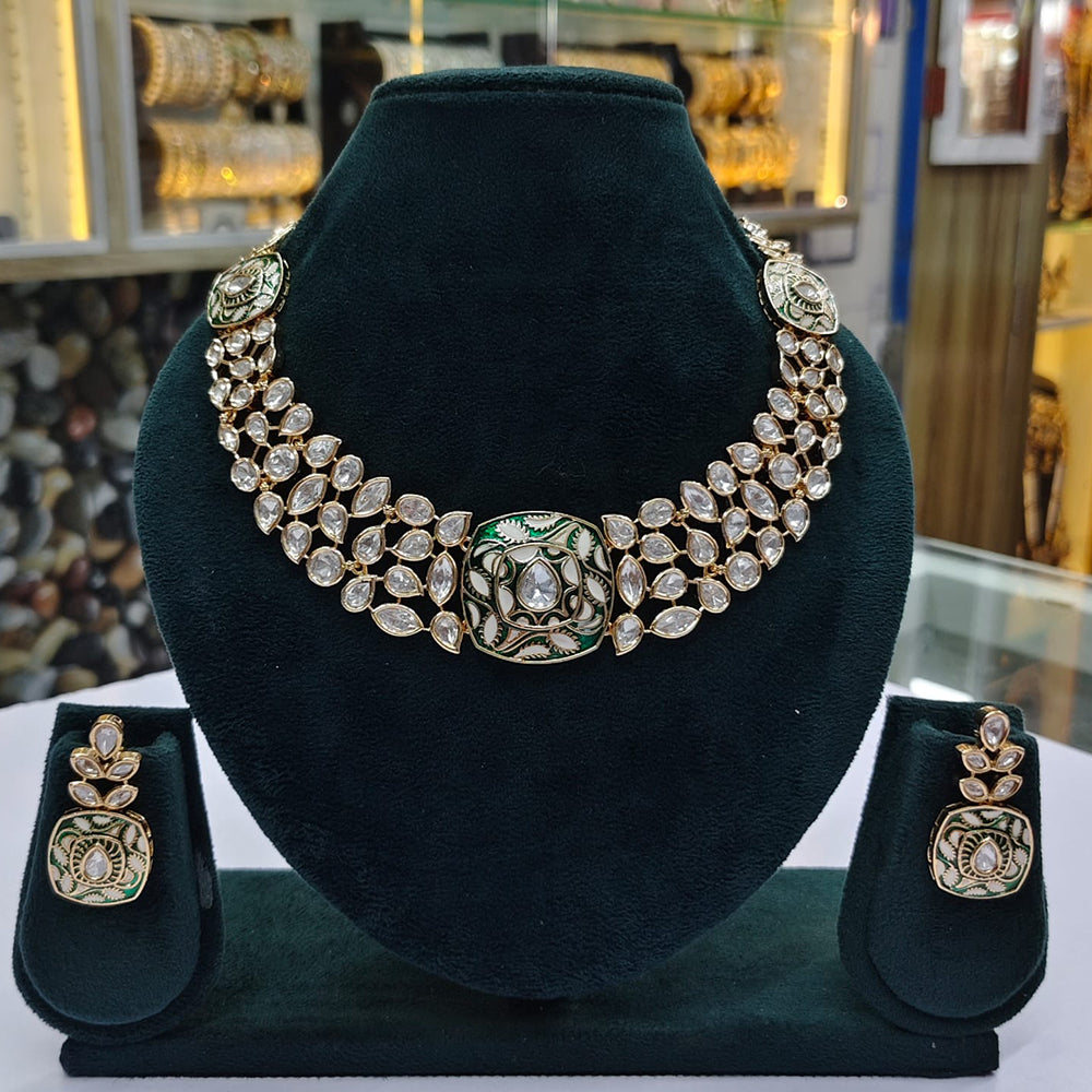 Rajwadi Collection Classic Polki Kundan And Meenakari Ethnic Necklace Set