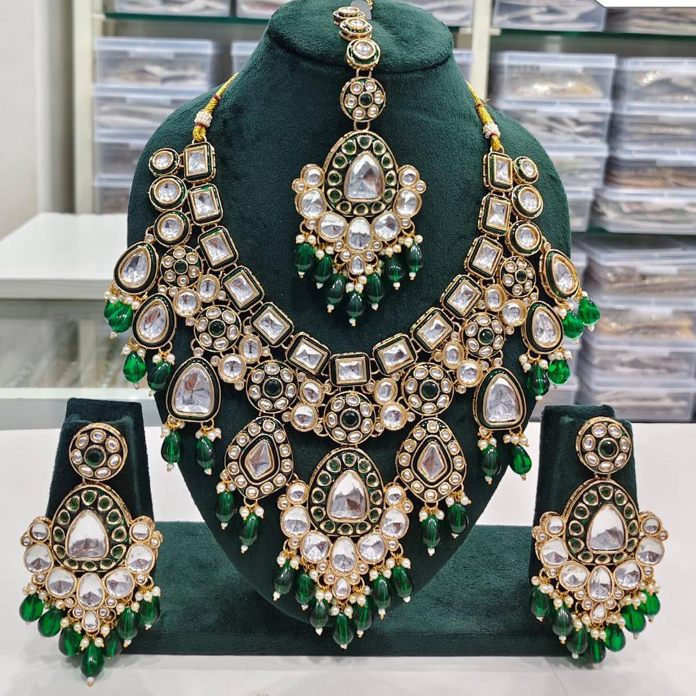 Rajwadi Collection Elegant Kundan Pearl And Beads Necklace Set