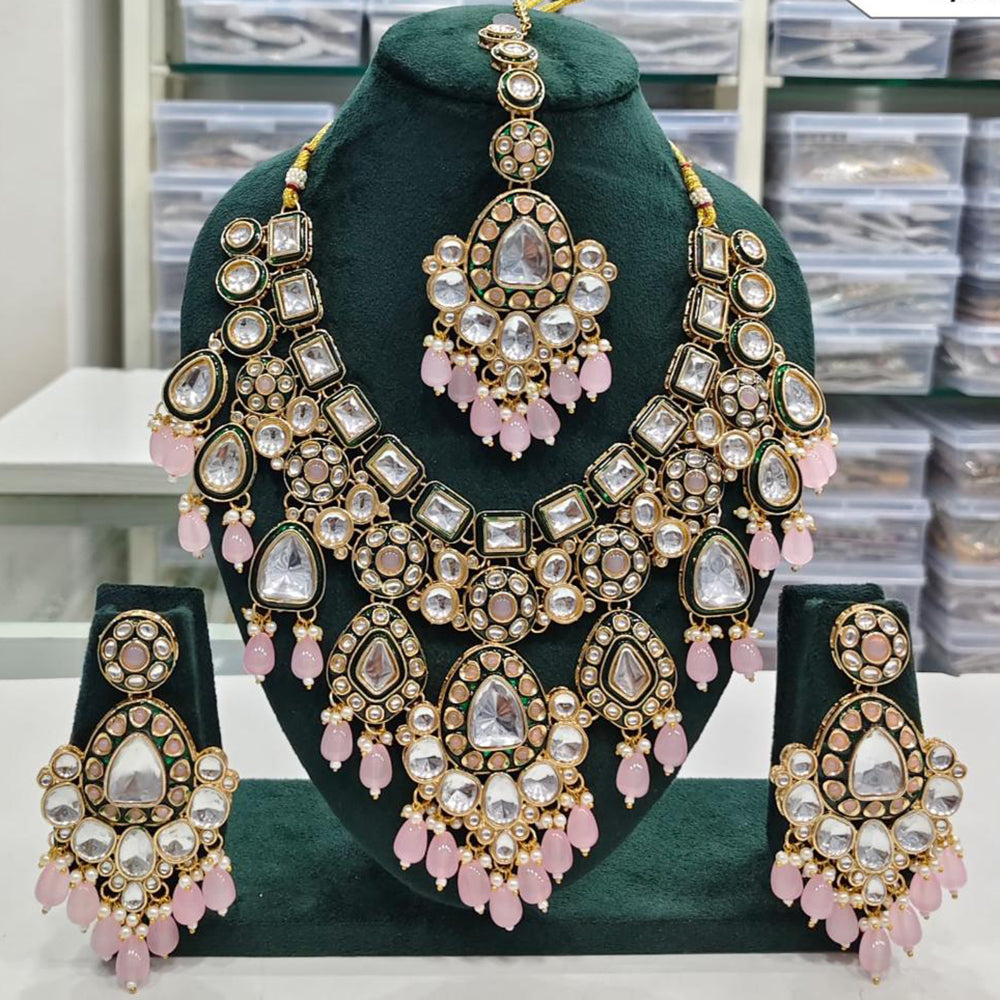 Rajwadi Collection Elegant Kundan Pearl And Beads Necklace Set