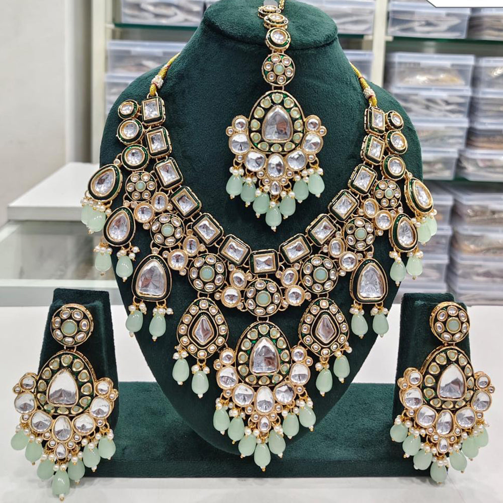 Rajwadi Collection Elegant Kundan Pearl And Beads Necklace Set