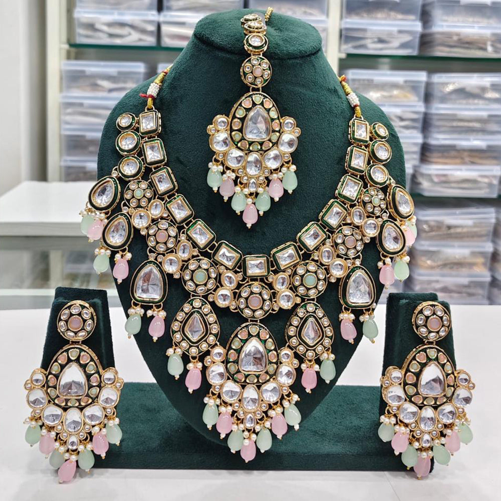 Rajwadi Collection Elegant Kundan Pearl And Beads Necklace Set
