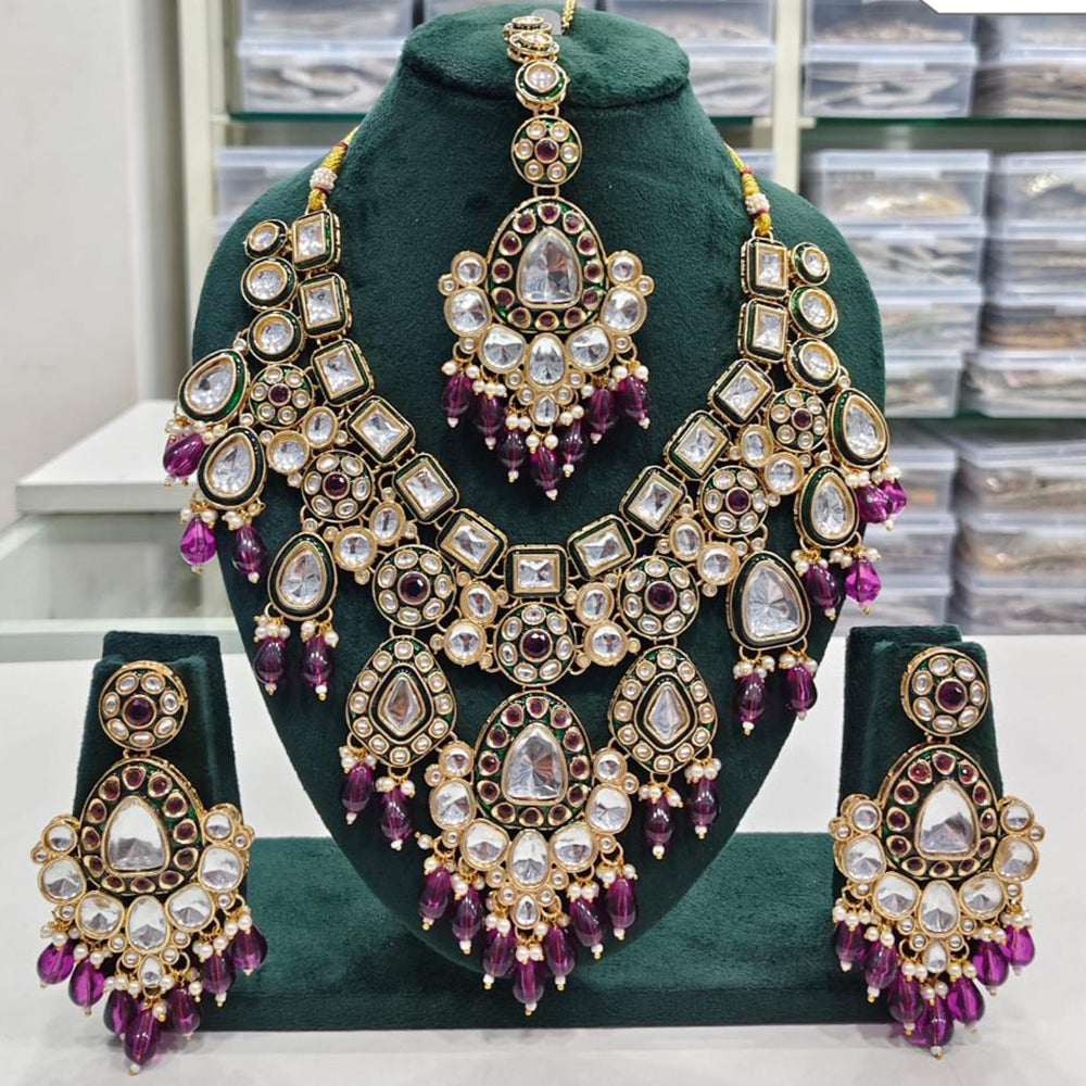 Rajwadi Collection Elegant Kundan Pearl And Beads Necklace Set