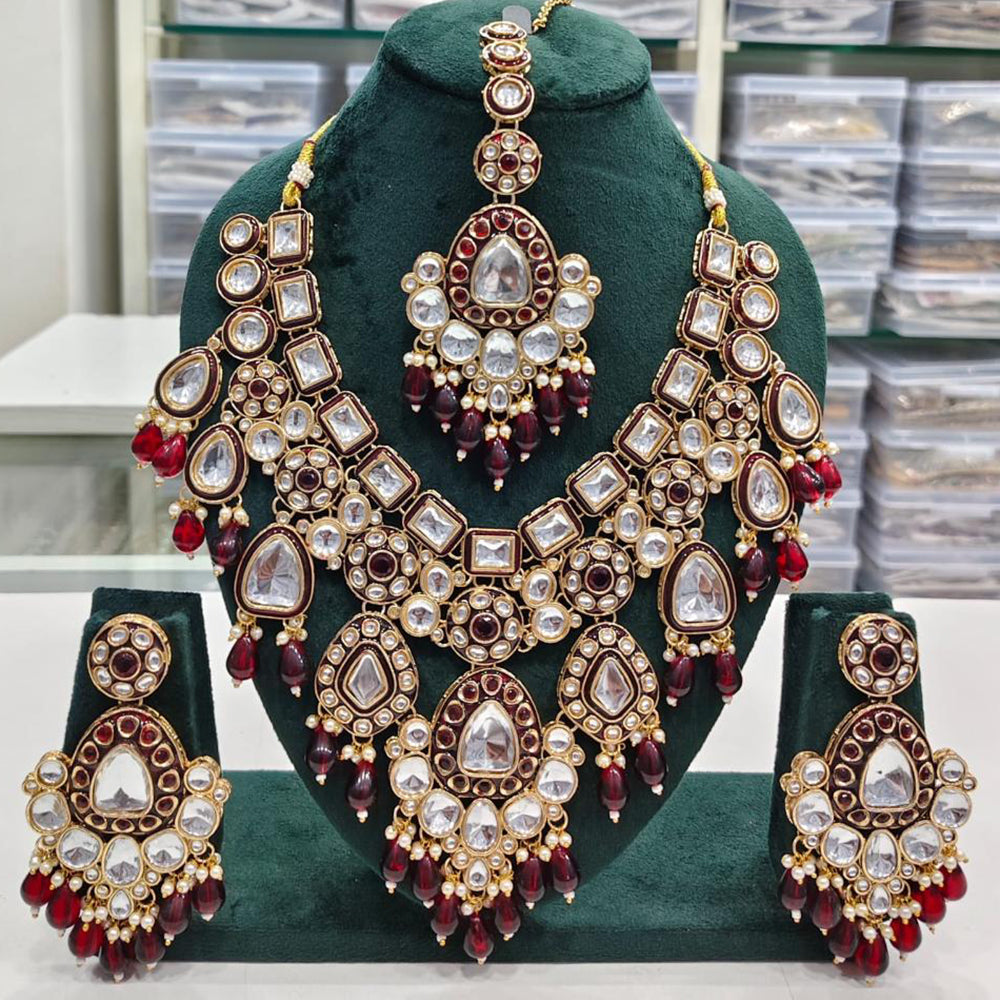 Rajwadi Collection Elegant Kundan Pearl And Beads Necklace Set