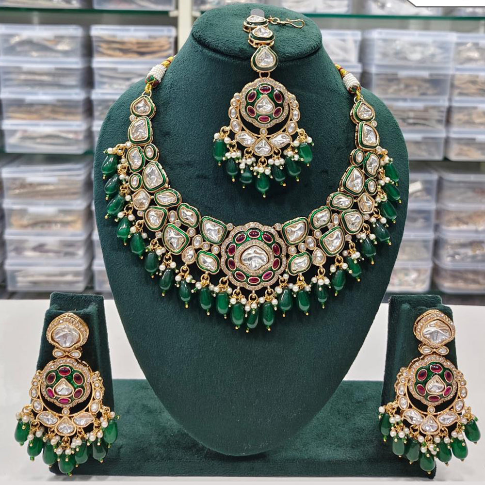 Rajwadi Collection Elegant Kundan And Pota Stone Beads Necklace Set