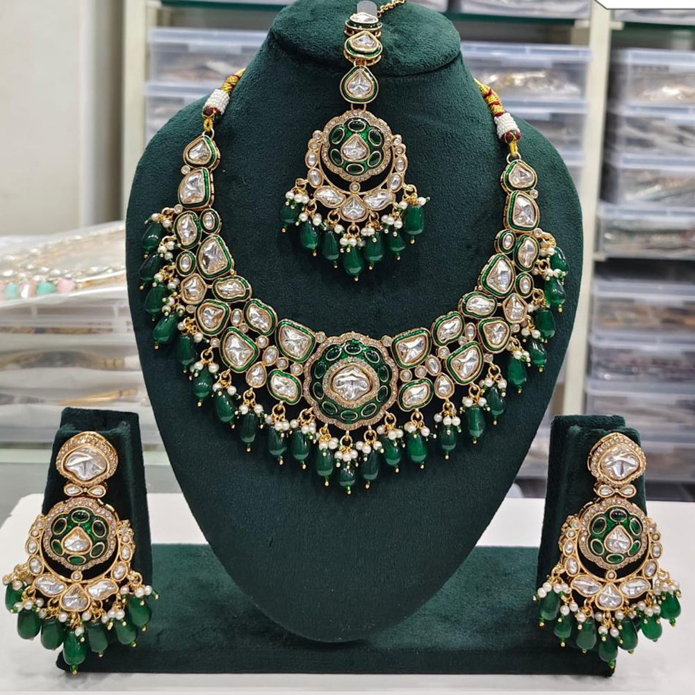 Rajwadi Collection Elegant Kundan And Pota Stone Beads Necklace Set
