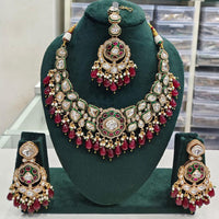 Rajwadi Collection Elegant Kundan And Pota Stone Beads Necklace Set