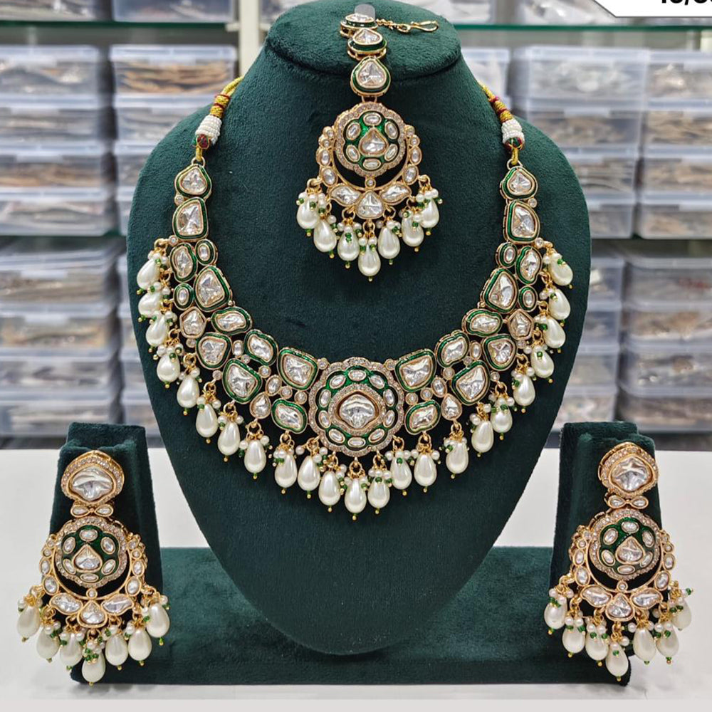 Rajwadi Collection Elegant Kundan And Pota Stone Beads Necklace Set