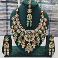 Rajwadi Collection Elegant Kundan And Pota Stone Beads Meenakari Necklace Set