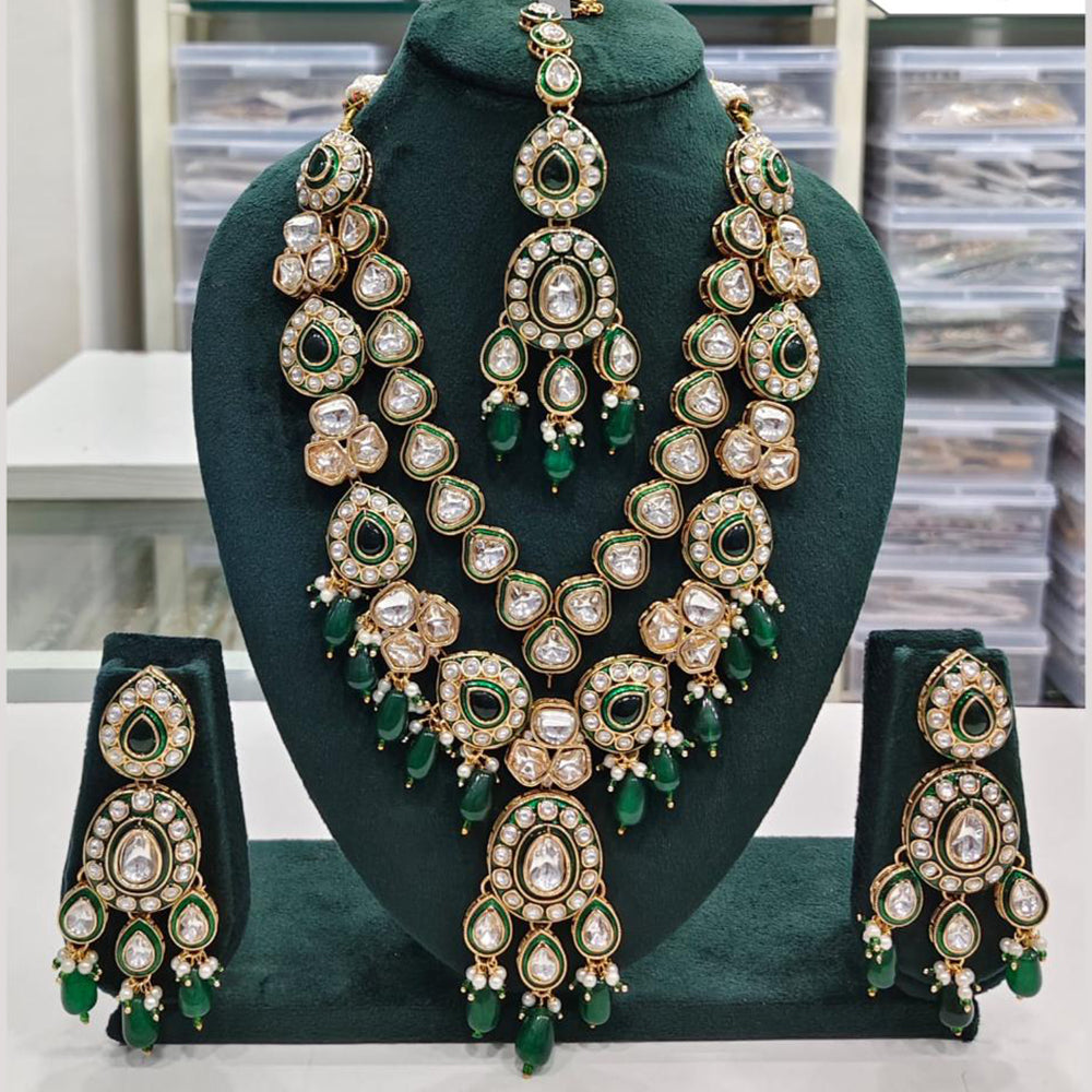 Rajwadi Collection Elegant Kundan And Pota Stone Beads Meenakari Necklace Set