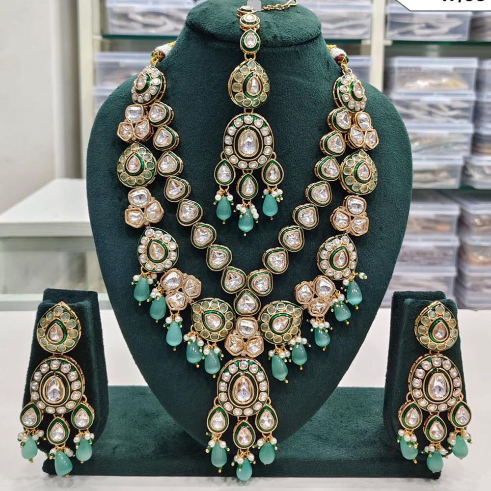 Rajwadi Collection Elegant Kundan And Pota Stone Beads Meenakari Necklace Set