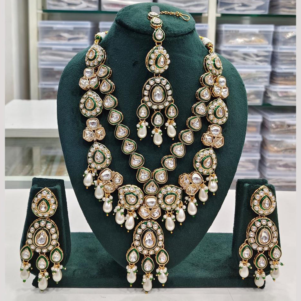 Rajwadi Collection Elegant Kundan And Pota Stone Beads Meenakari Necklace Set