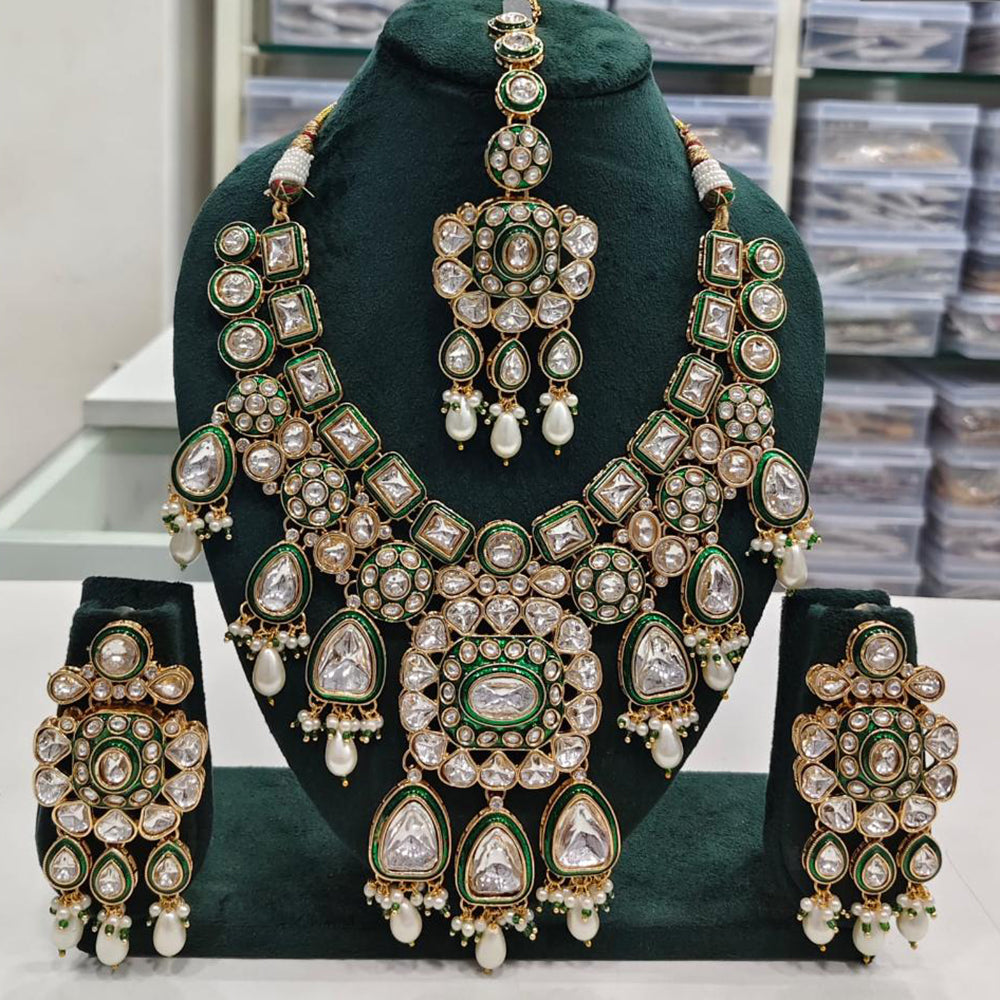 Rajwadi Collection Elegant Kundan And Pota Stone Beads Meenakari Necklace Set