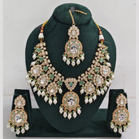 Rajwadi Collection Gold Plated Pota Stone Pearl And Beads Necklace Set