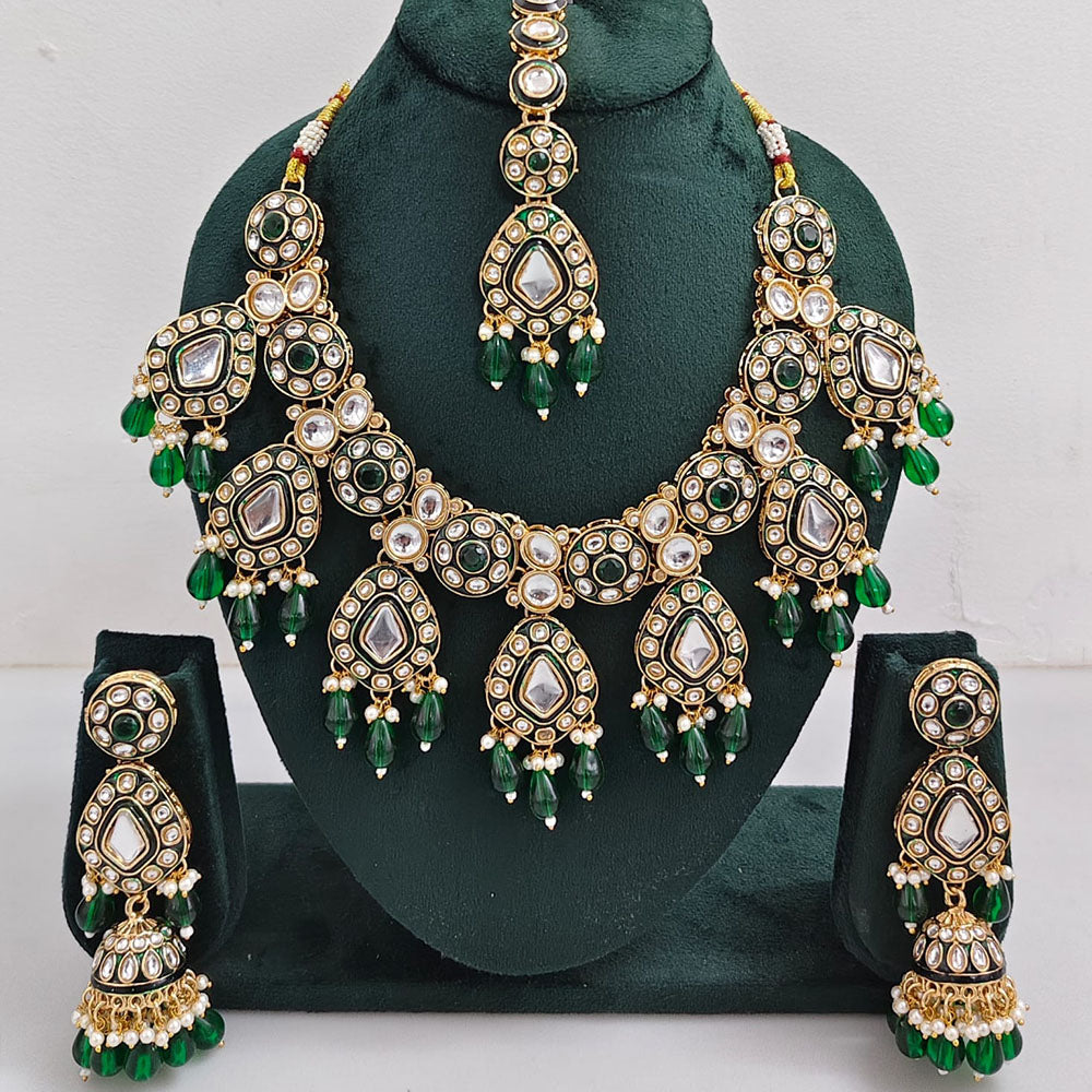 Rajwadi Collection Kundan And Beads Necklace Set
