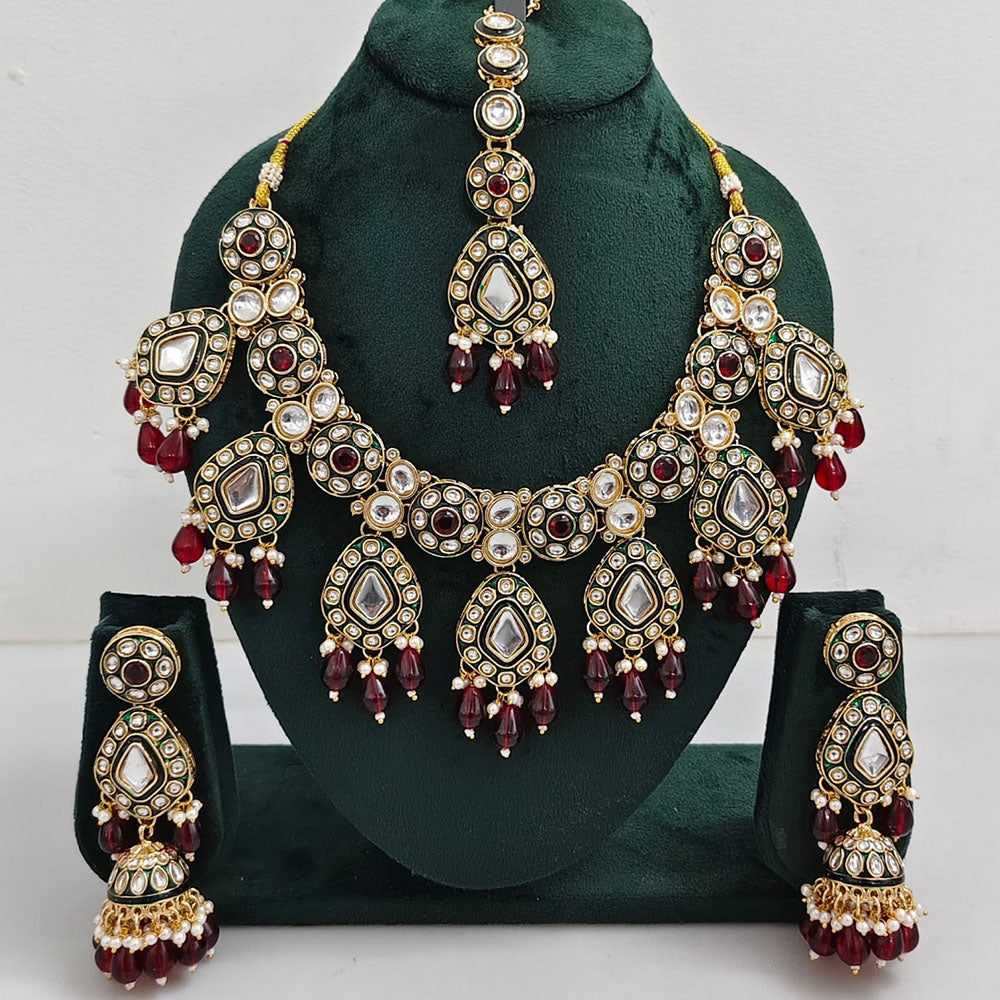 Rajwadi Collection Kundan And Beads Necklace Set