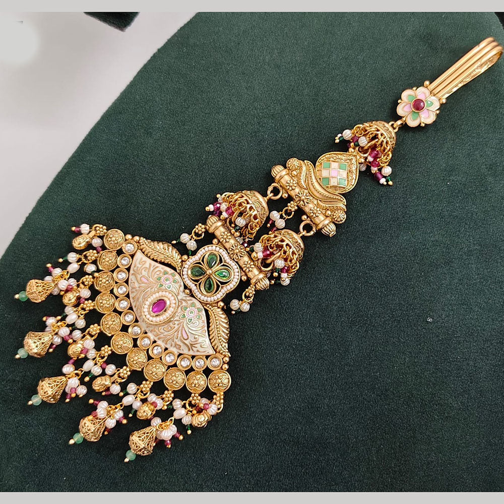Rajwadi Collection Pota Stone Pearl And Beads Mangtikka
