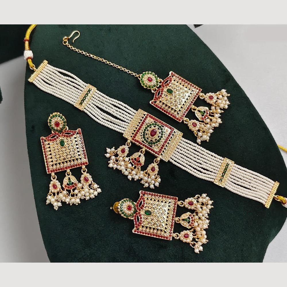 Rajwadi Collection Pearl Detaling Traditional Choker Necklace Set