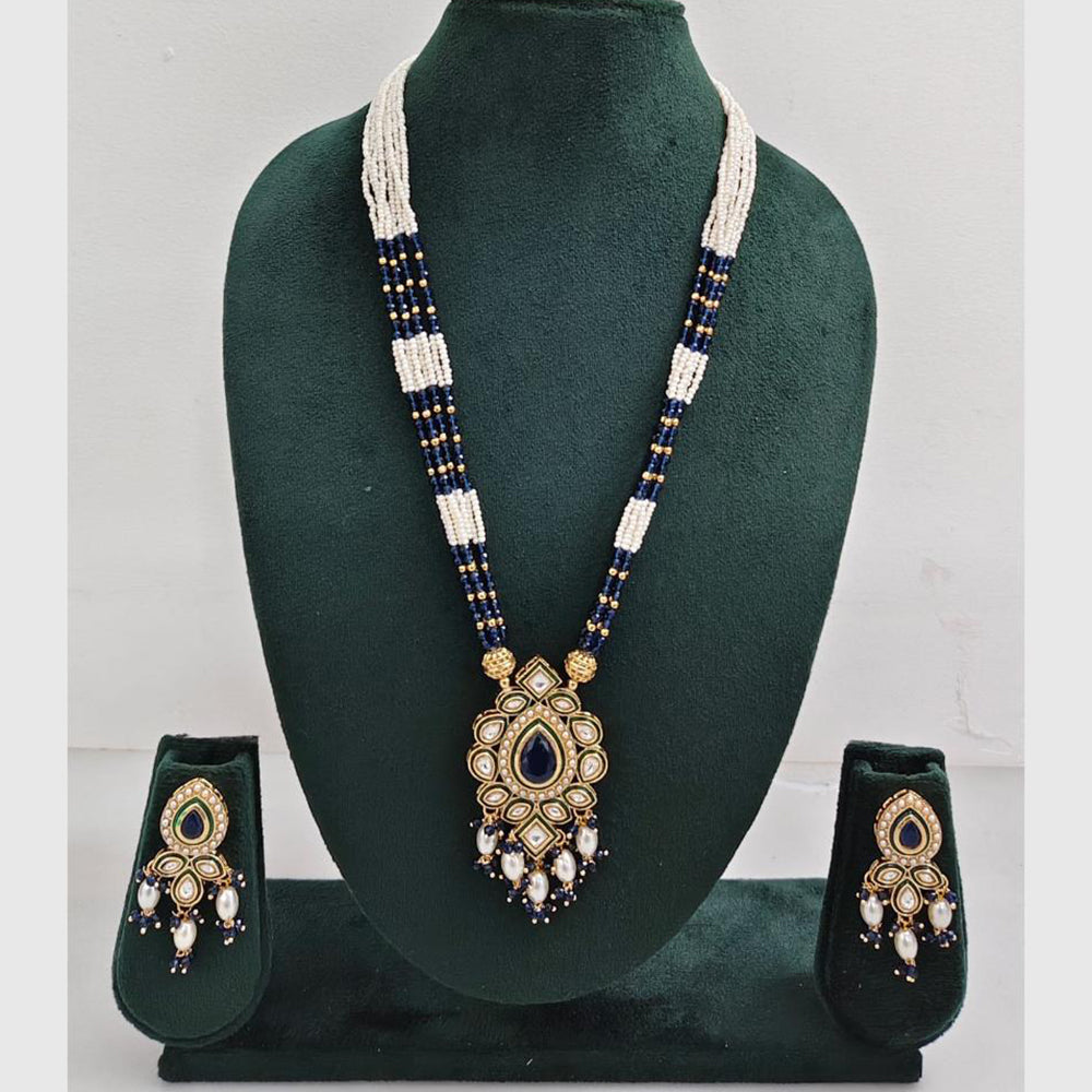 Rajwadi Collection Royal Kundan Stone And Beaded Long Necklace Set