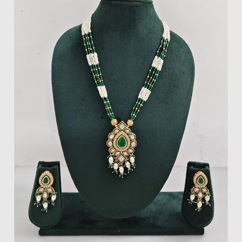 Rajwadi Collection Royal Kundan Stone And Beaded Long Necklace Set
