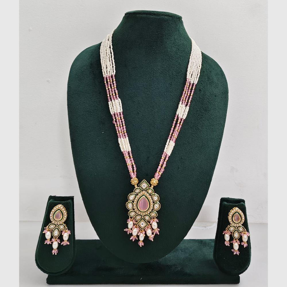 Rajwadi Collection Royal Kundan Stone And Beaded Long Necklace Set