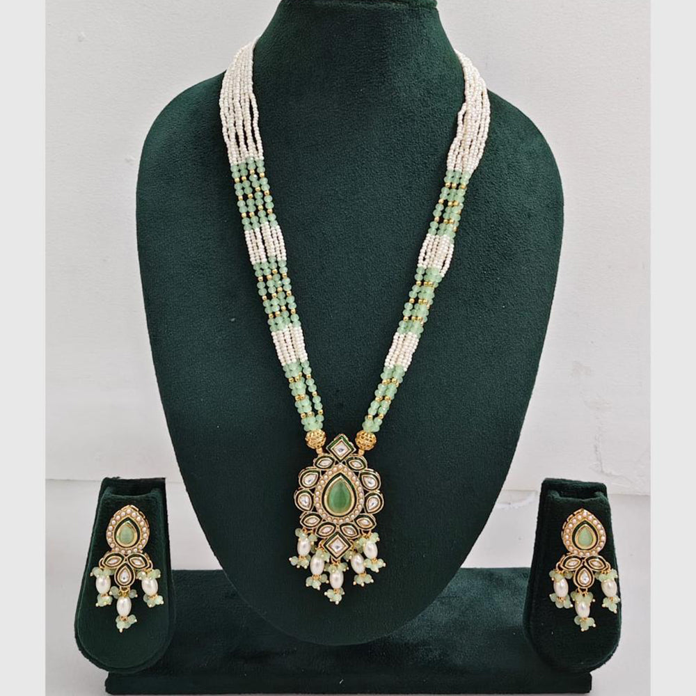 Rajwadi Collection Royal Kundan Stone And Beaded Long Necklace Set