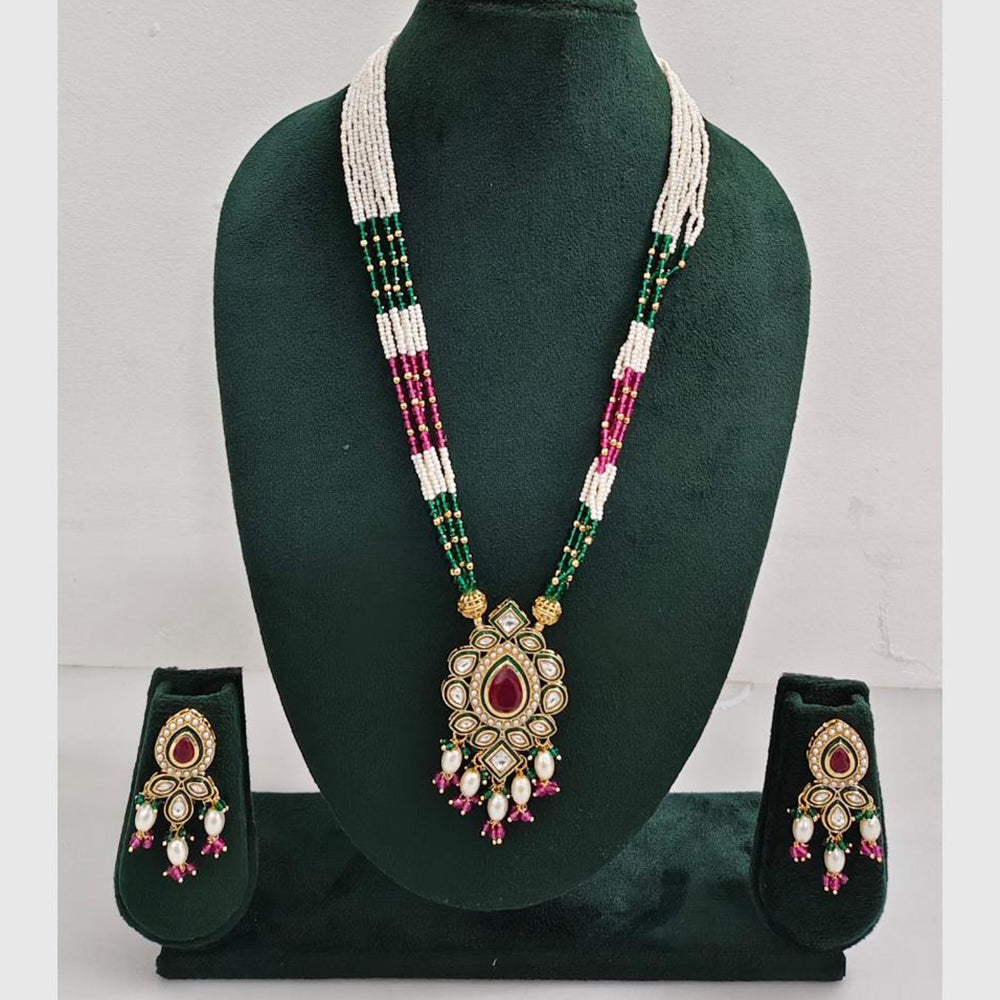 Rajwadi Collection Royal Kundan Stone And Beaded Long Necklace Set
