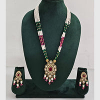 Rajwadi Collection Royal Kundan Stone And Beaded Long Necklace Set