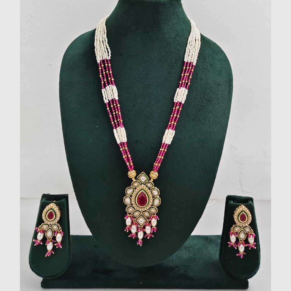 Rajwadi Collection Royal Kundan Stone And Beaded Long Necklace Set