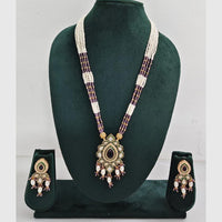 Rajwadi Collection Royal Kundan Stone And Beaded Long Necklace Set