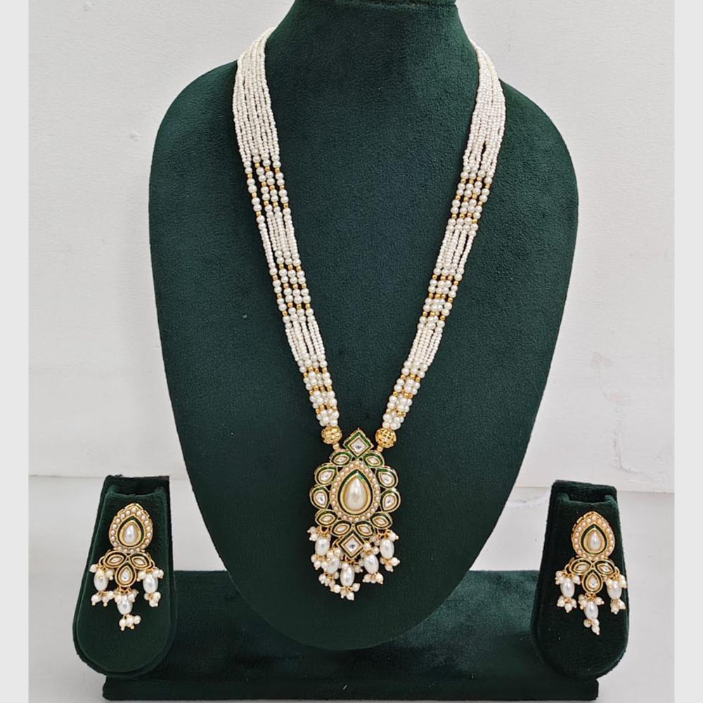 Rajwadi Collection Royal Kundan Stone And Beaded Long Necklace Set