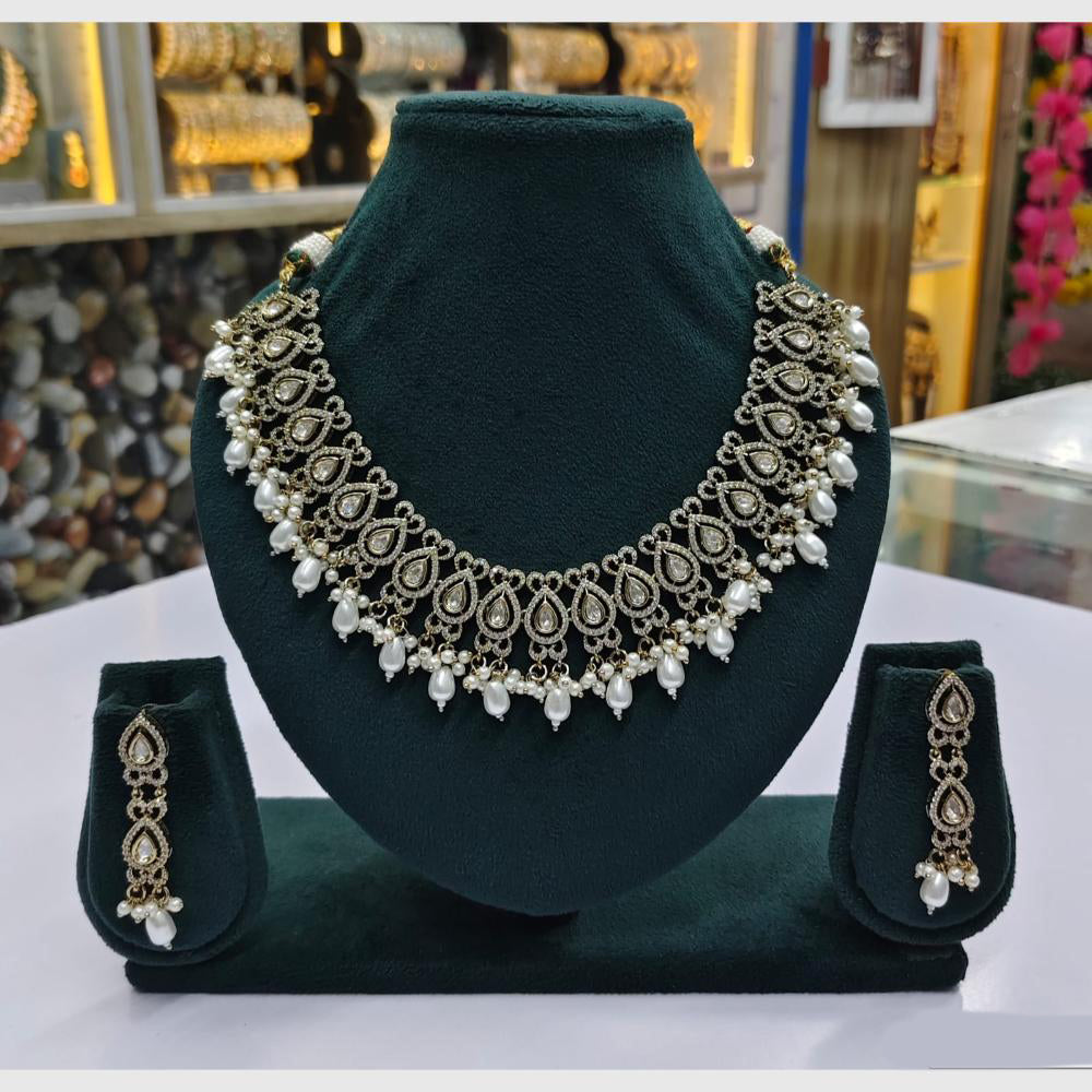 Rajwadi Collection Designer Kundan And Austrian Pearl Necklace Set