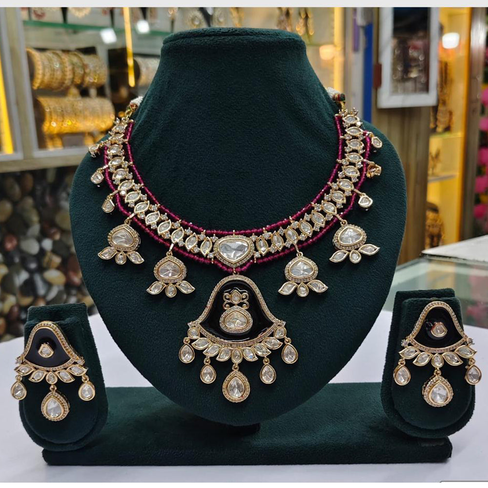 Rajwadi Collection Designer Heavy Polki Kundan And Pearl Necklace Set
