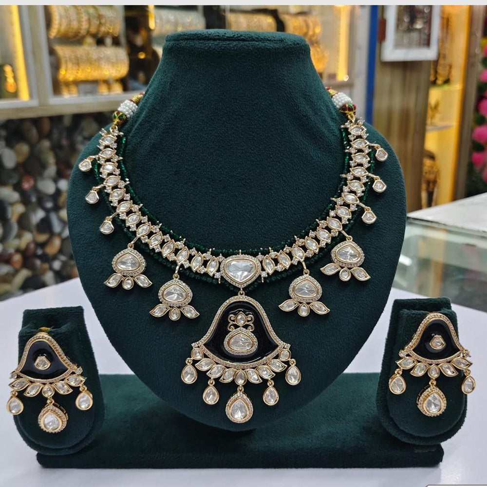 Rajwadi Collection Designer Heavy Polki Kundan And Pearl Necklace Set
