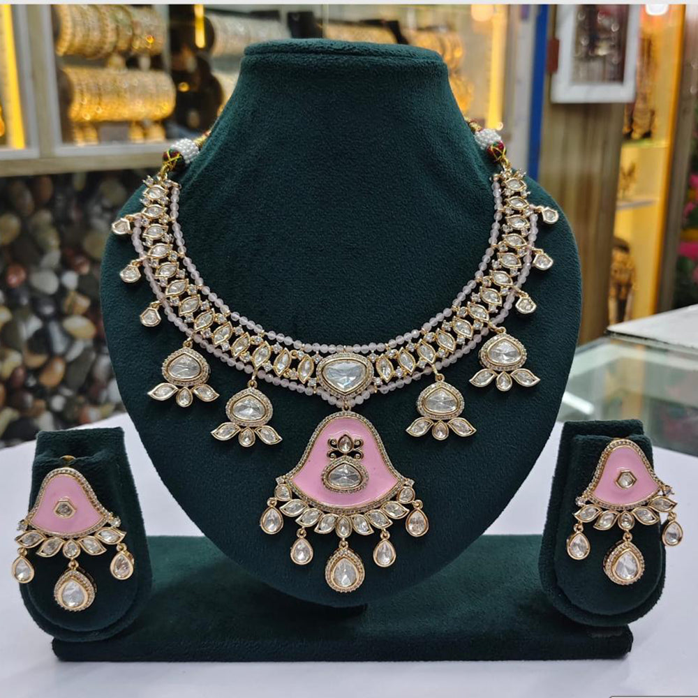 Rajwadi Collection Designer Heavy Polki Kundan And Pearl Necklace Set