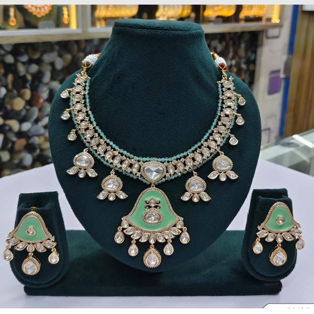 Rajwadi Collection Designer Heavy Polki Kundan And Pearl Necklace Set