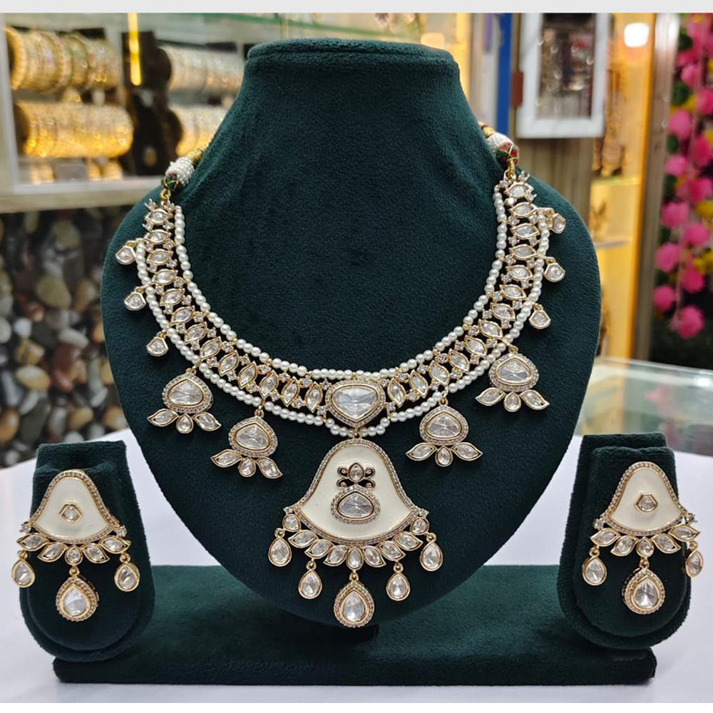 Rajwadi Collection Designer Heavy Polki Kundan And Pearl Necklace Set