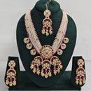 Rajwadi Collection Elegant Multi Layer Kundan Stone And Pearl Long Necklace Set