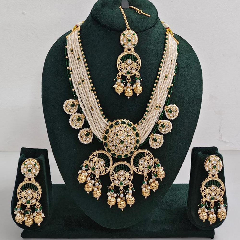 Rajwadi Collection Elegant Multi Layer Kundan Stone And Pearl Long Necklace Set