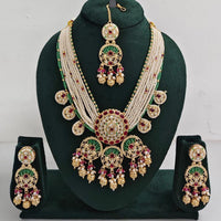 Rajwadi Collection Elegant Multi Layer Kundan Stone And Pearl Long Necklace Set