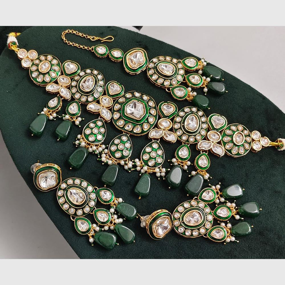 Rajwadi Collection Heavy Kundan Beads And Meenakari Choker Necklace Set