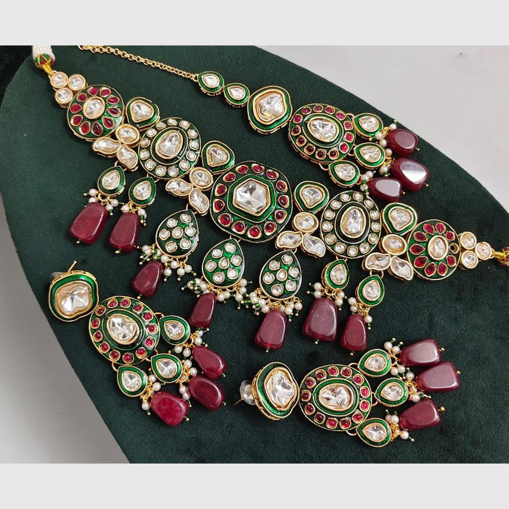 Rajwadi Collection Heavy Kundan Beads And Meenakari Choker Necklace Set