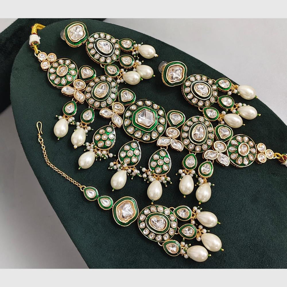 Rajwadi Collection Heavy Kundan Beads And Meenakari Choker Necklace Set