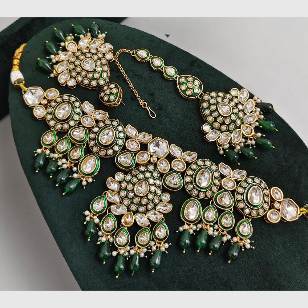 Rajwadi Collection Heavy Kundan And Beads Meenakari Choker Necklace Set